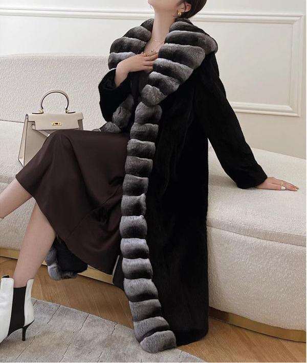 Women Velvet Mink Fur Marten Overcoats Long Winter Warm Windbreaker Shawl Fur Coat Whole Mink