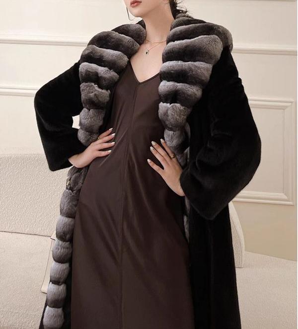 Women Velvet Mink Fur Marten Overcoats Long Winter Warm Windbreaker Shawl Fur Coat Whole Mink