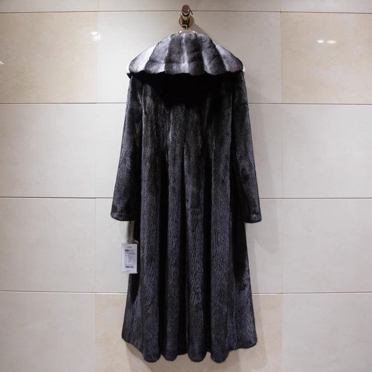Women Velvet Mink Fur Marten Overcoats Long Winter Warm Windbreaker Shawl Fur Coat Whole Mink