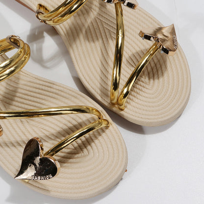 Women Sandals Open Toe Non Slip Sandals Outer Wear Mini Heart Shaped Flat Sandals Slides