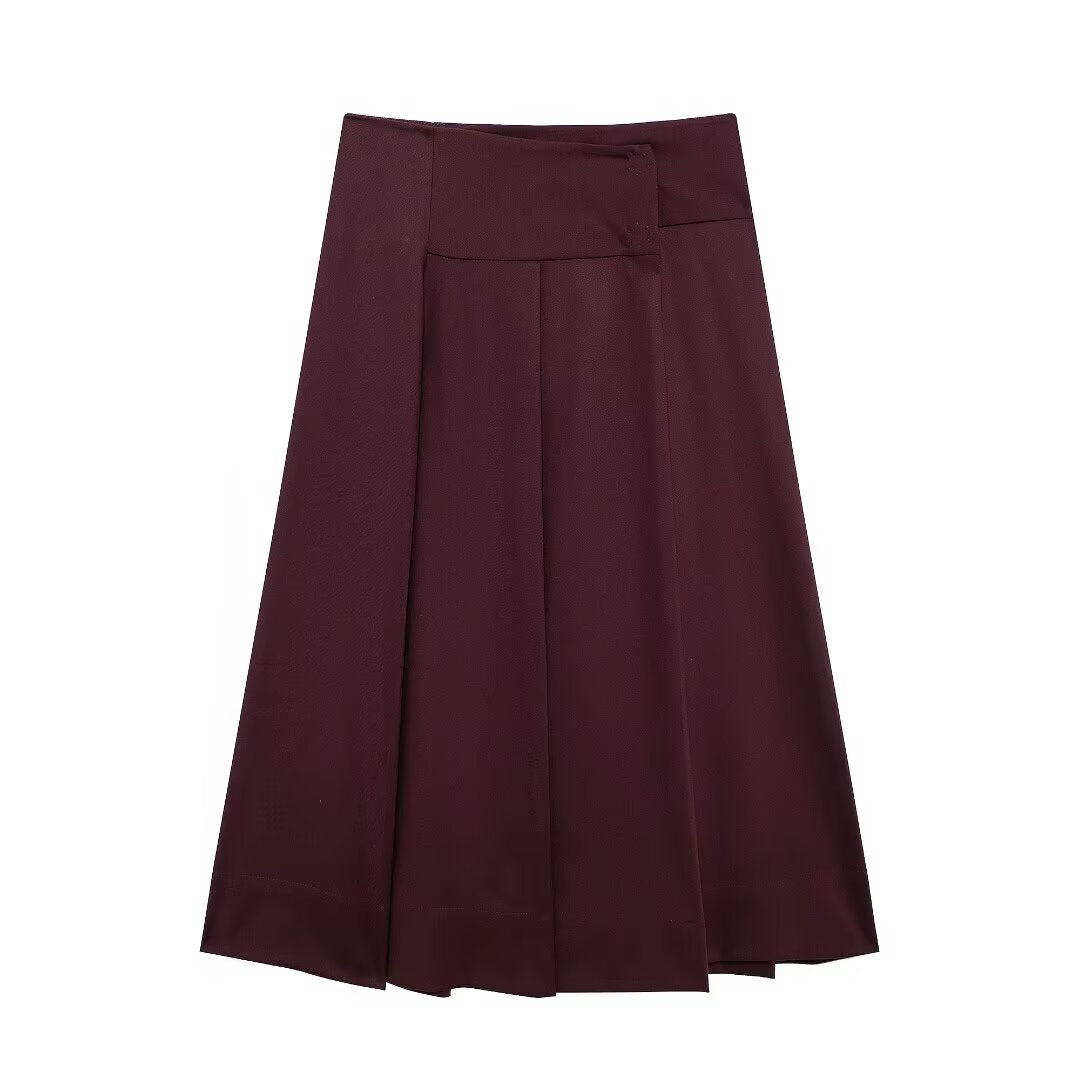 Autumn Women Clothing French Design Fashionable All Match Wide Pleated Midi Dress