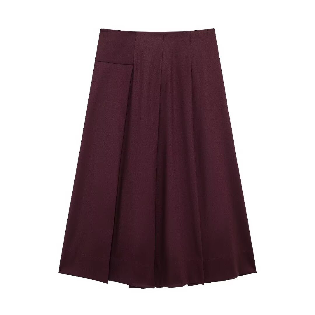 Autumn Women Clothing French Design Fashionable All Match Wide Pleated Midi Dress
