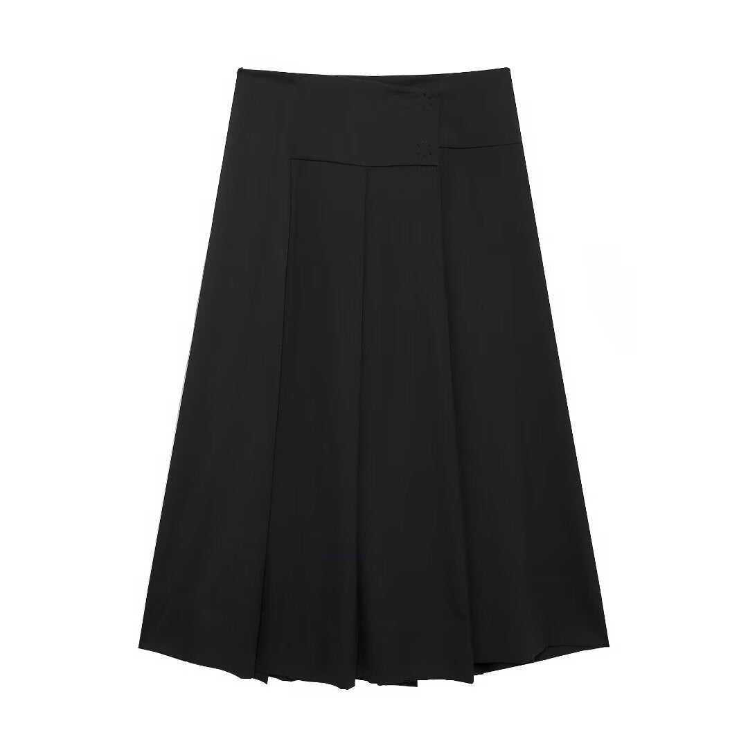 Autumn Women Clothing French Design Fashionable All Match Wide Pleated Midi Dress