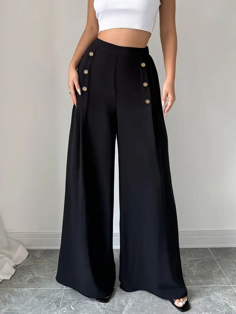 Autumn Winter High Waist Solid Color Wide Leg Long Casual Wild Adult Lady like Woman Office Drape Long Pants