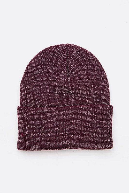 Metallic Basic Knit Cuffed Beanie Set