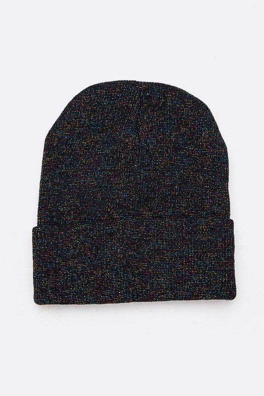 Metallic Basic Knit Cuffed Beanie Set