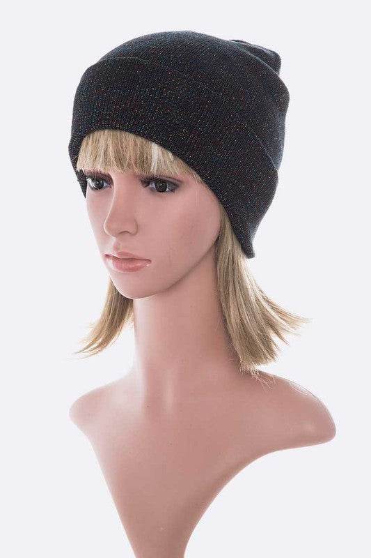 Metallic Basic Knit Cuffed Beanie Set