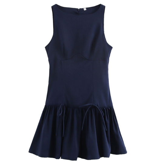 Autumn round Neck Sleeveless Bow Dress Women Clothing