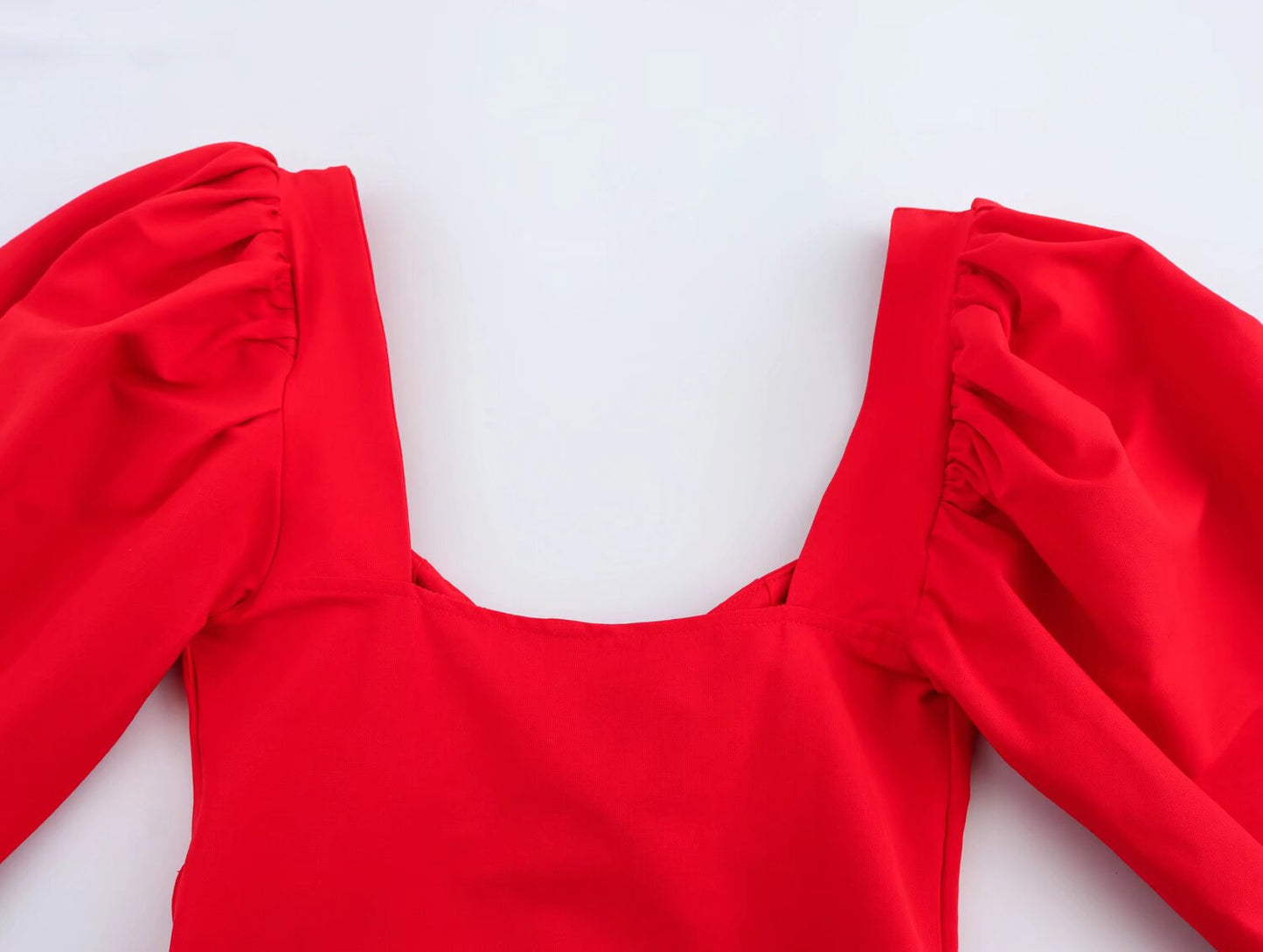 Women Clothing Spring Street Heart-Shaped Collar Puff Sleeves Top