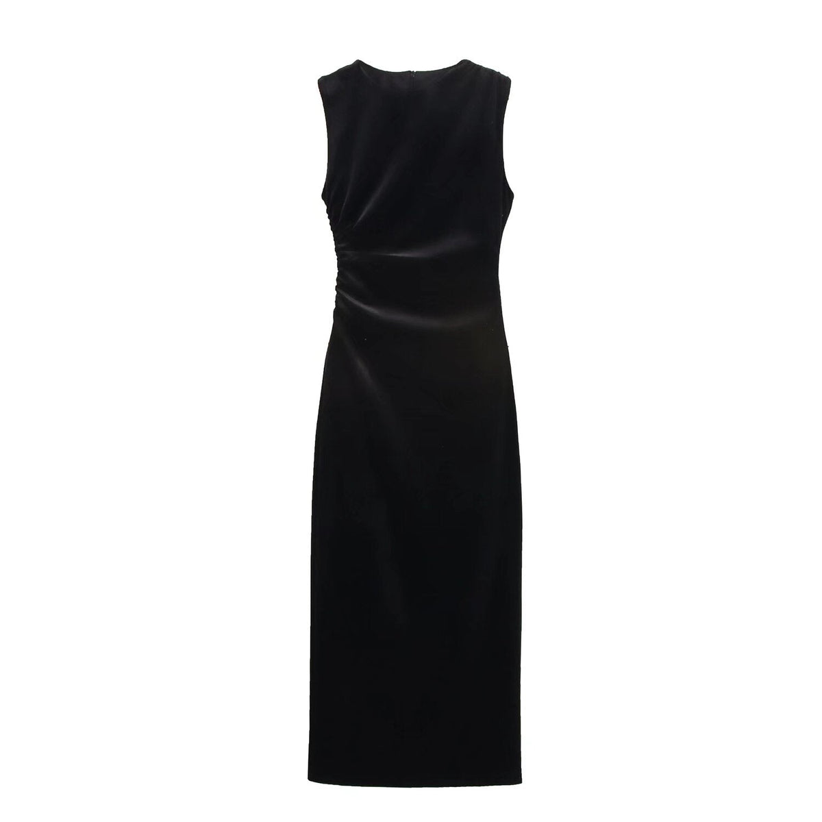 Spring Women Elegant Velvet Texture Pleated Midi Dress