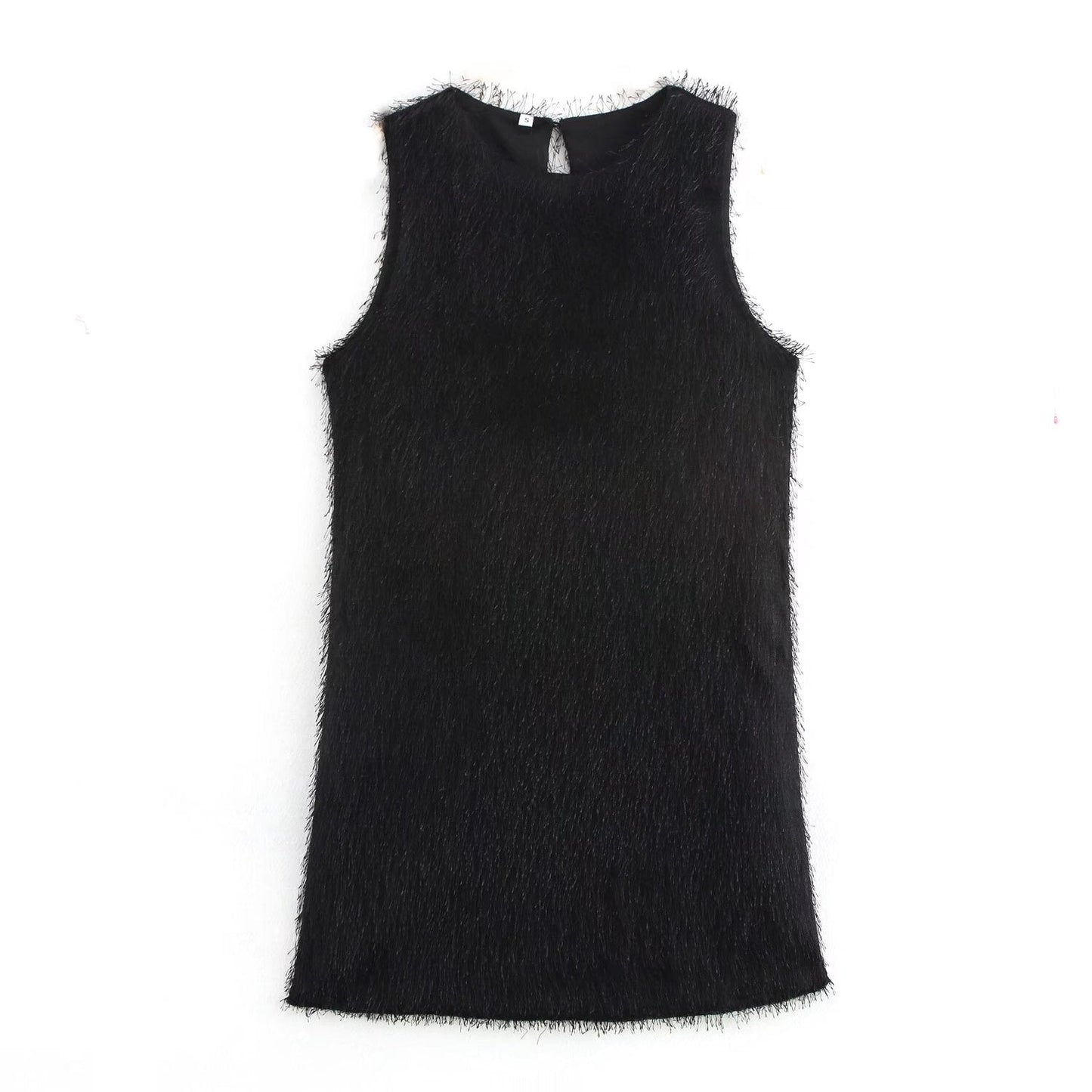 Women Clothing Simple Tassel Sleeveless with Lining Dress