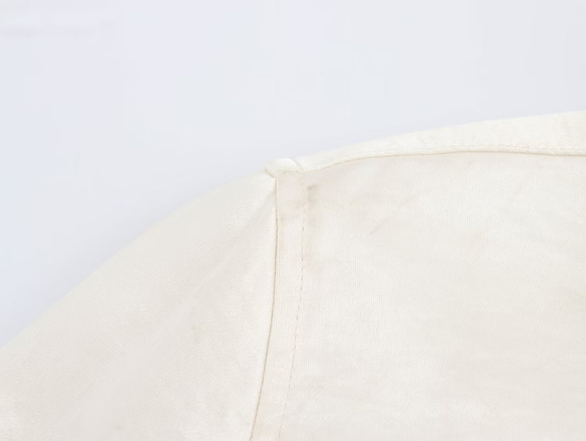 Women Solid Color Long Sleeve Pocket Silk Satin Texture Shirt