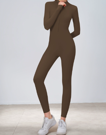 Zipper Nude Feel Long Sleeve Yoga Jumpsuit Strength Fitness Exercise One Piece Bodysuit Jumpsuit