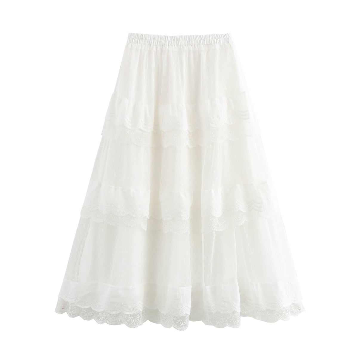 Tiered Dress Midi Skirt Spring Summer Sweet Mesh Puffy Women Clothing Swing Mid Length Dress