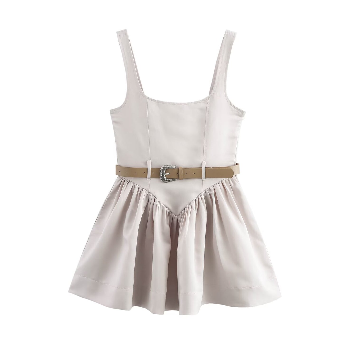 Women with Belt Slim Sleeveless Sling Short Dress