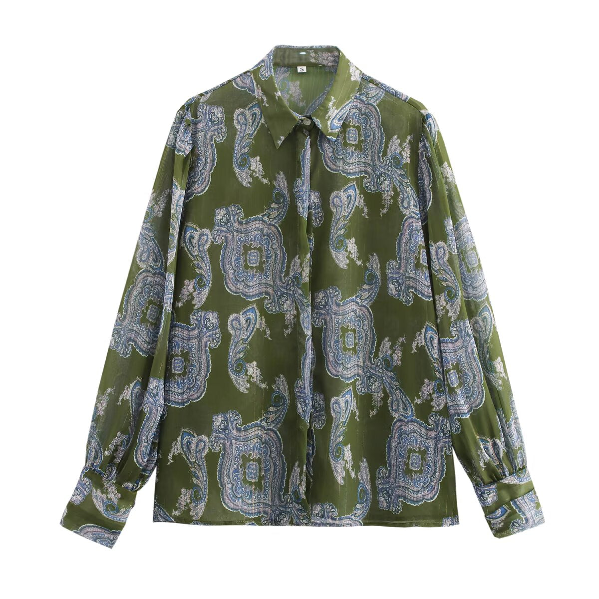 Spring Women Long Sleeved Metal Color Line Printed Shirt