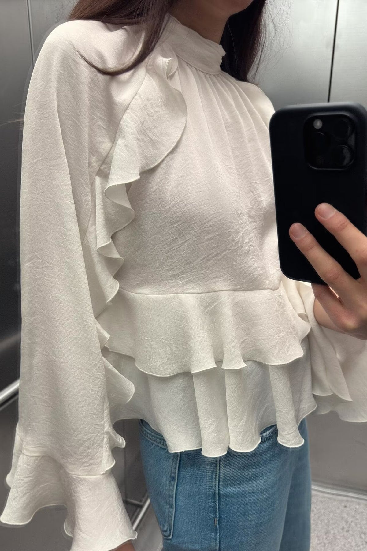 Spring Summer Women Clothing Elegant Fashionable All Match Laminated Decoration Shirt