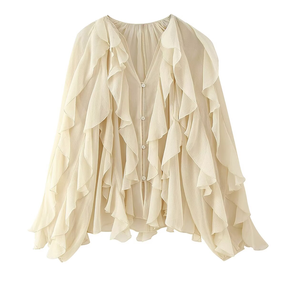 Design V neck Laminated Decoration Shirt Summer Casual Blouse