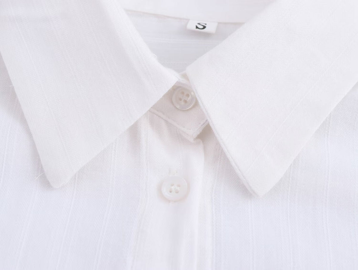 Women All Match Texture Minimalist Long Sleeve Collared Shirt