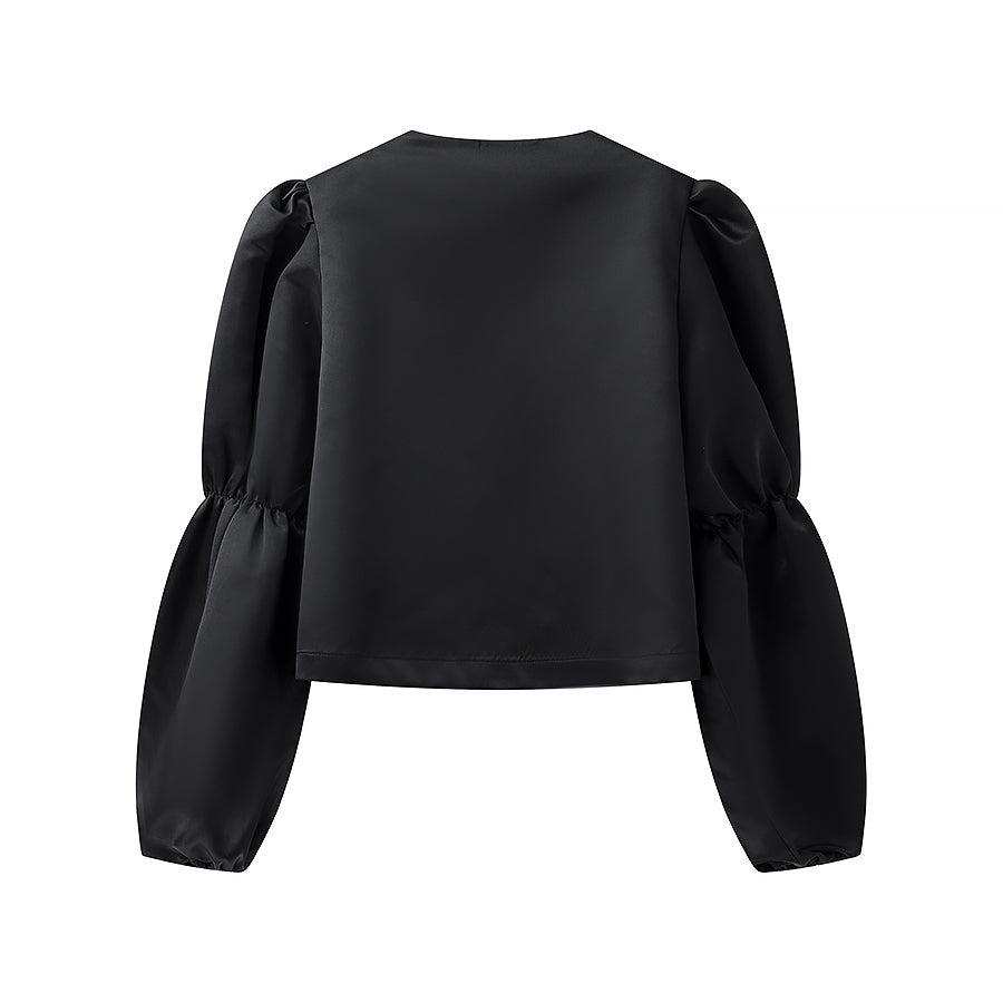 Spring Summer Women Casual round Neck Solid Color Comfort Puff Sleeve Short Blouses