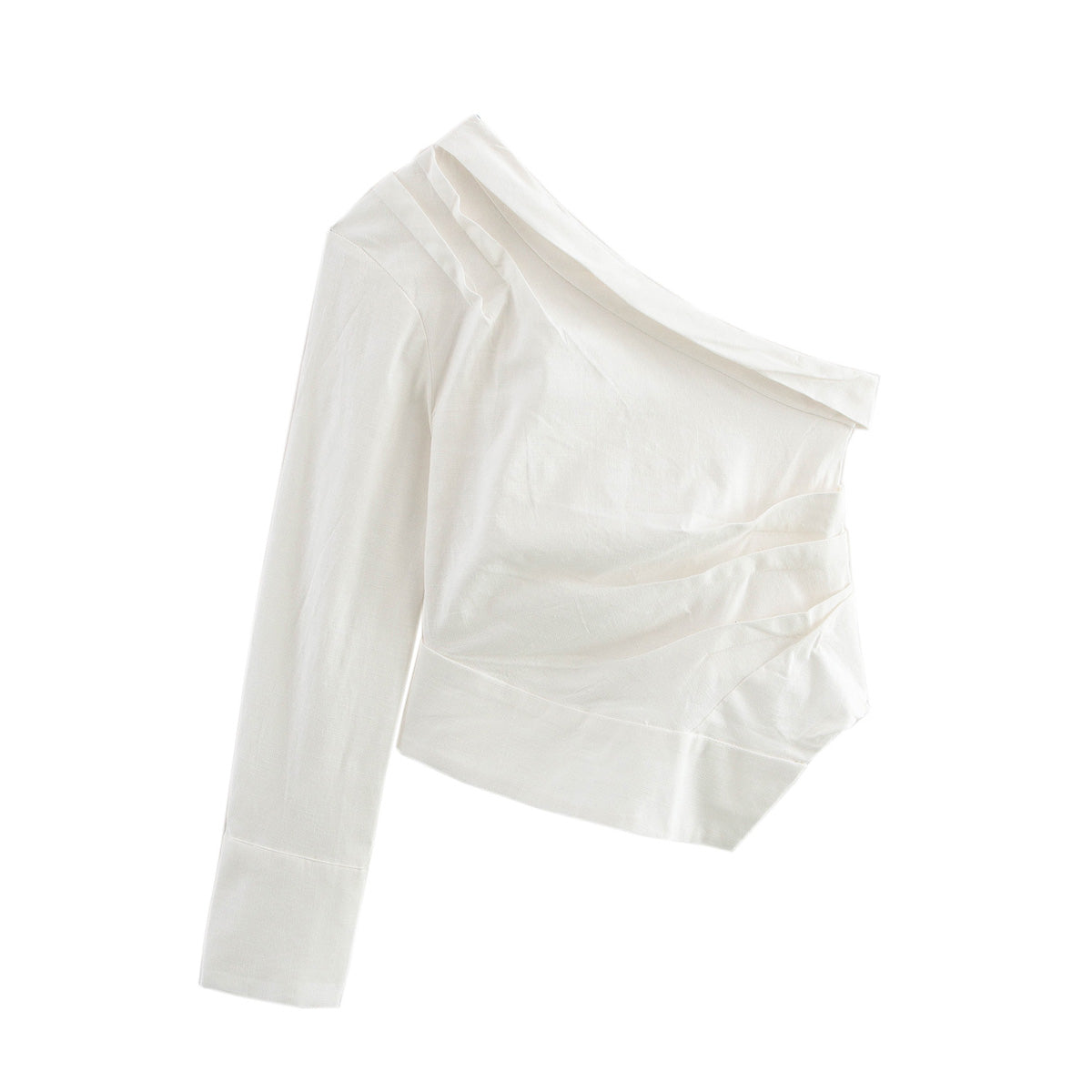 Spring Women Clothing Design Sexy Sexy Slim Asymmetric Imitation Linen One Shoulder Top