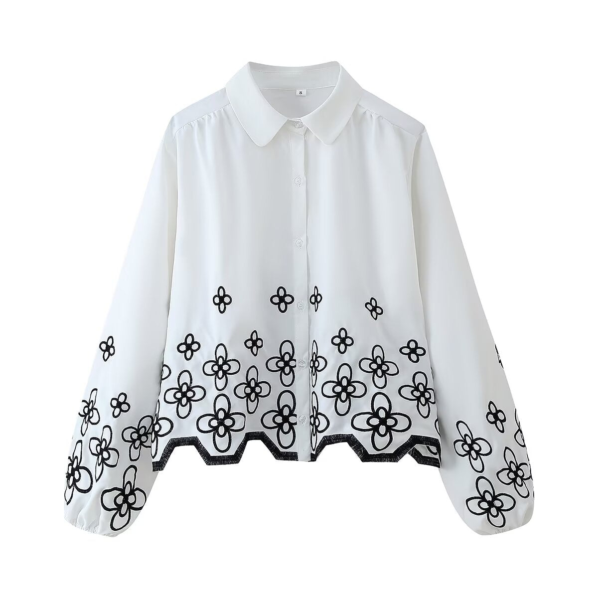 Spring Women Clothing Stylish Simple Embroidery Long Sleeve Shirt Top