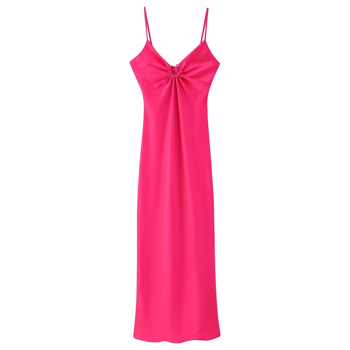 Women Clothing Long Hollow Out Cutout Decorative Satin Sling Dress