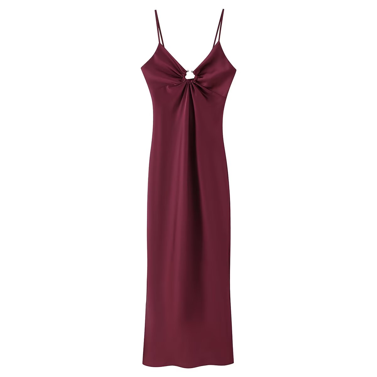 Women Clothing Long Hollow Out Cutout Decorative Satin Sling Dress