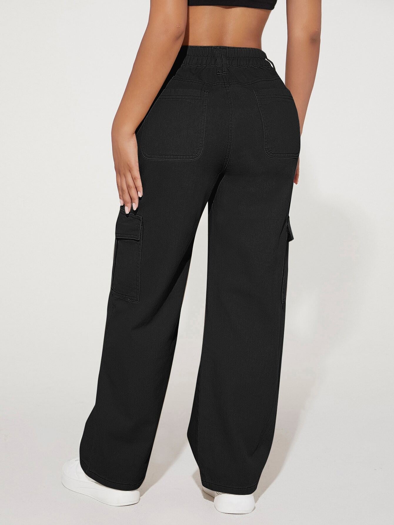 Summer Casual Pants Women Button High Waist Wide Leg Overalls Women Trousers