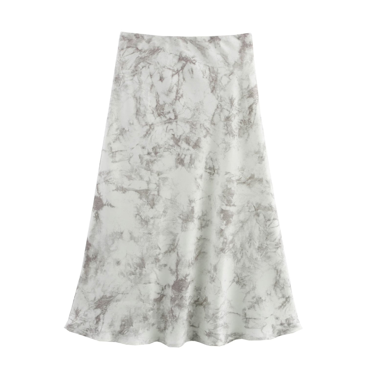 Spring Women Clothing Ink Fried Satin Diagonal Cut Skirt Midi Skirt
