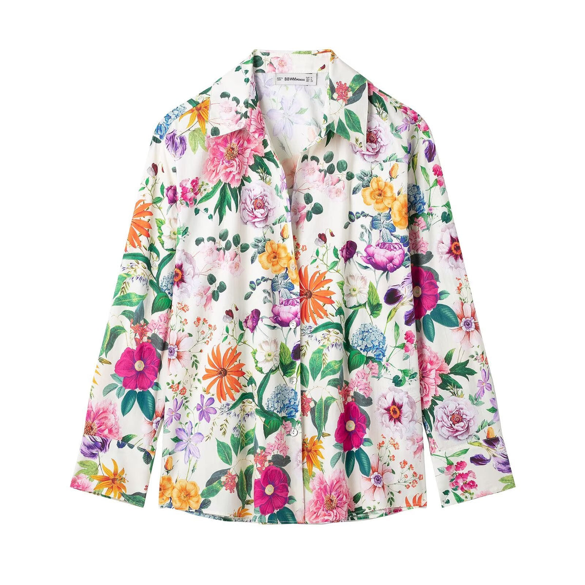 Floral Print Loose Shirt Spring Summer Long Sleeves V neck Single Breasted Casual Top Women