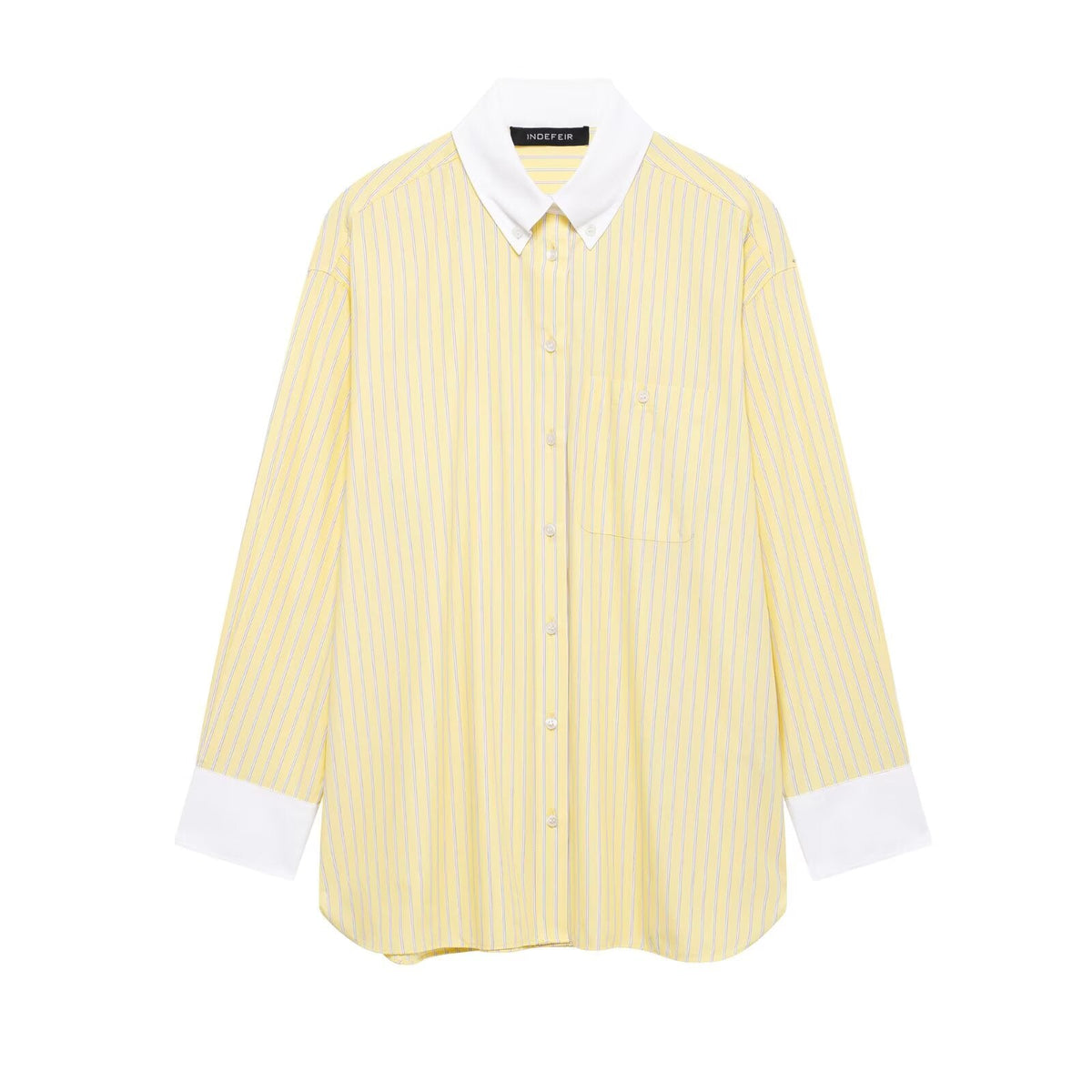Spring Women Clothing Office Loose All Matching Striped Poplin Collared Long Sleeve Shirt