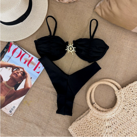 Solid Color Steel Bracket Push up Bikini Split Swimsuit Women Two Piece Bikini