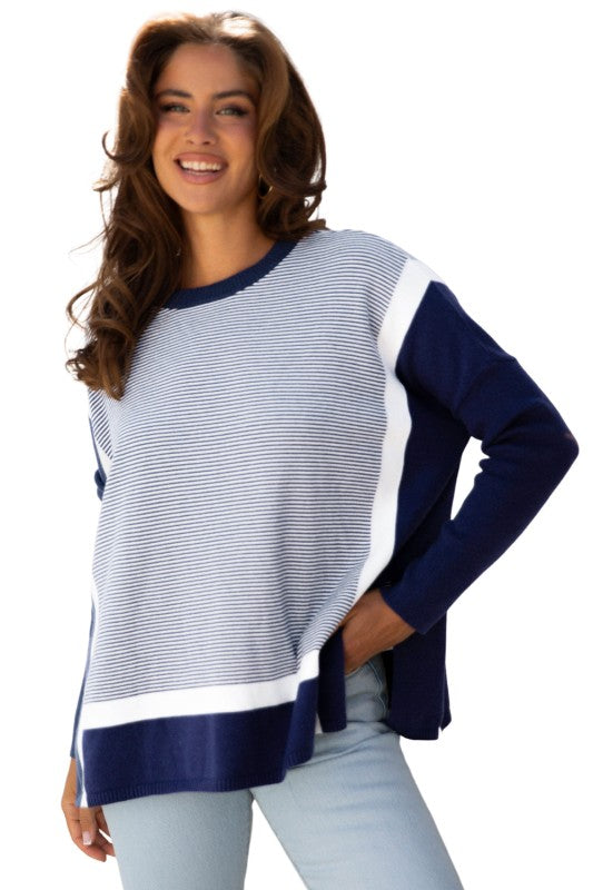 Stripe Colorblock Patchwork Dolman Sleeve Sweater