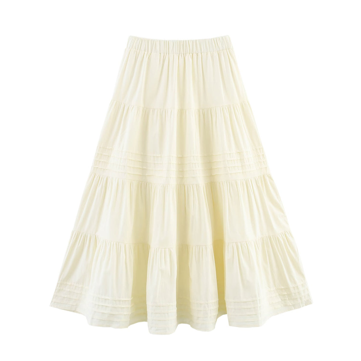Spring Summer Solid Color Cotton Big Hem Skirt Stripes Multi Layer Tiered Dress