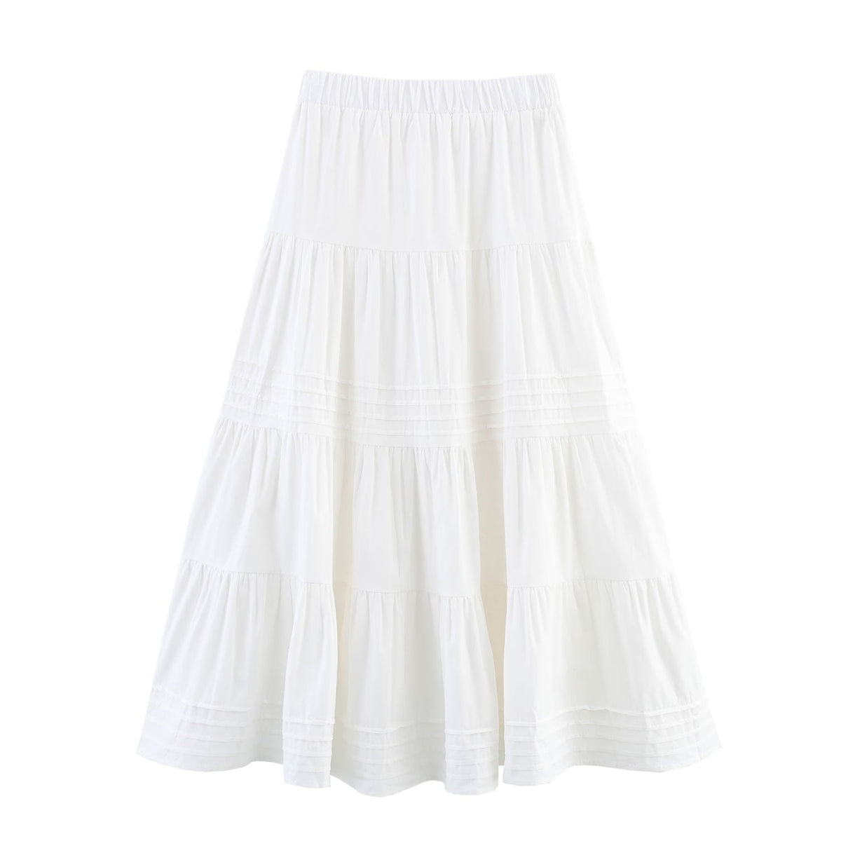 Spring Summer Solid Color Cotton Big Hem Skirt Stripes Multi Layer Tiered Dress