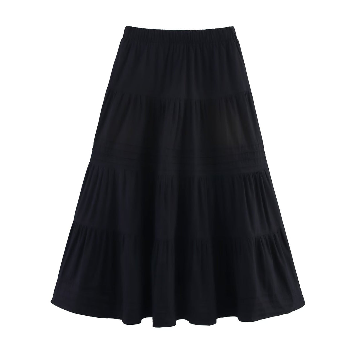 Spring Summer Solid Color Cotton Big Hem Skirt Stripes Multi Layer Tiered Dress