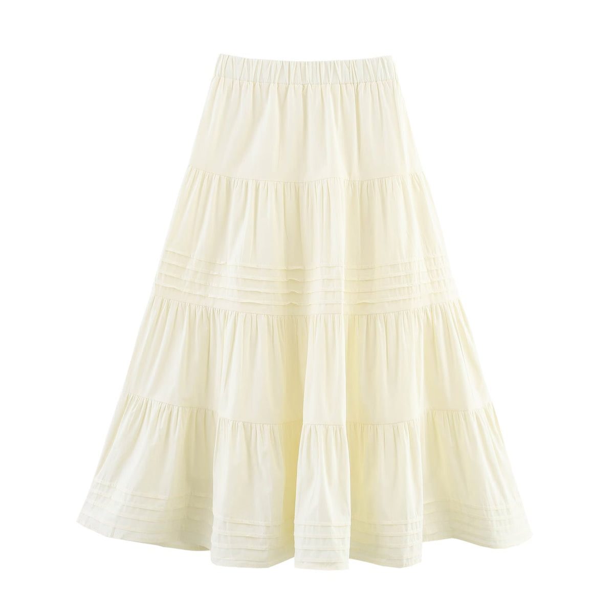 Spring Summer Solid Color Cotton Big Hem Skirt Stripes Multi Layer Tiered Dress