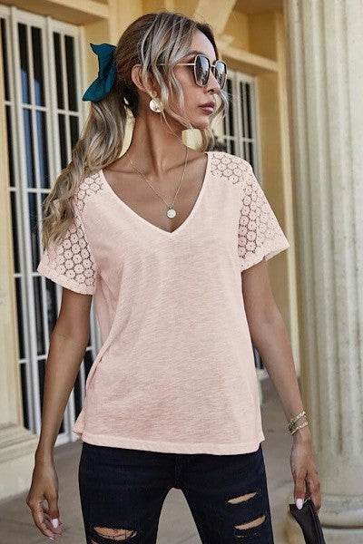 V neck top with lace detailing