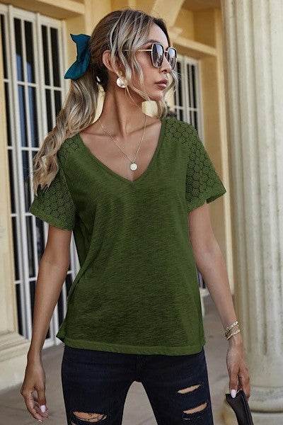 V neck top with lace detailing