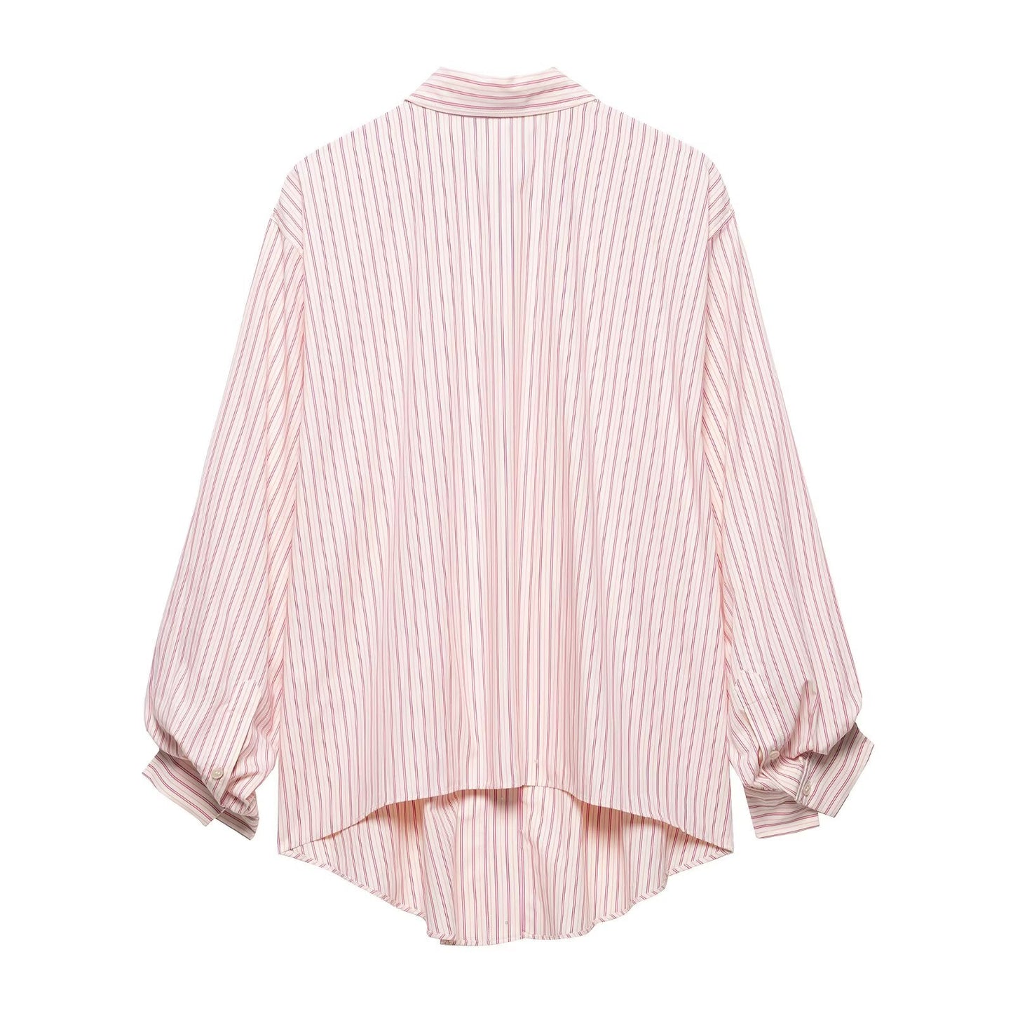 Spring Summer Women Clothing Office Loose All Matching Striped Collared Long Sleeve Shirt