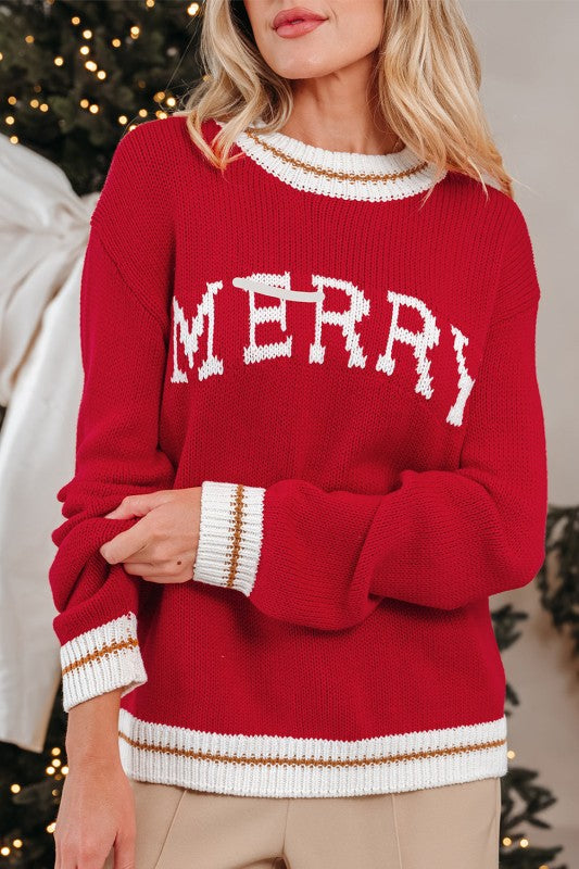 MERRY Colorblock Trim Drop Shoulder Sweater