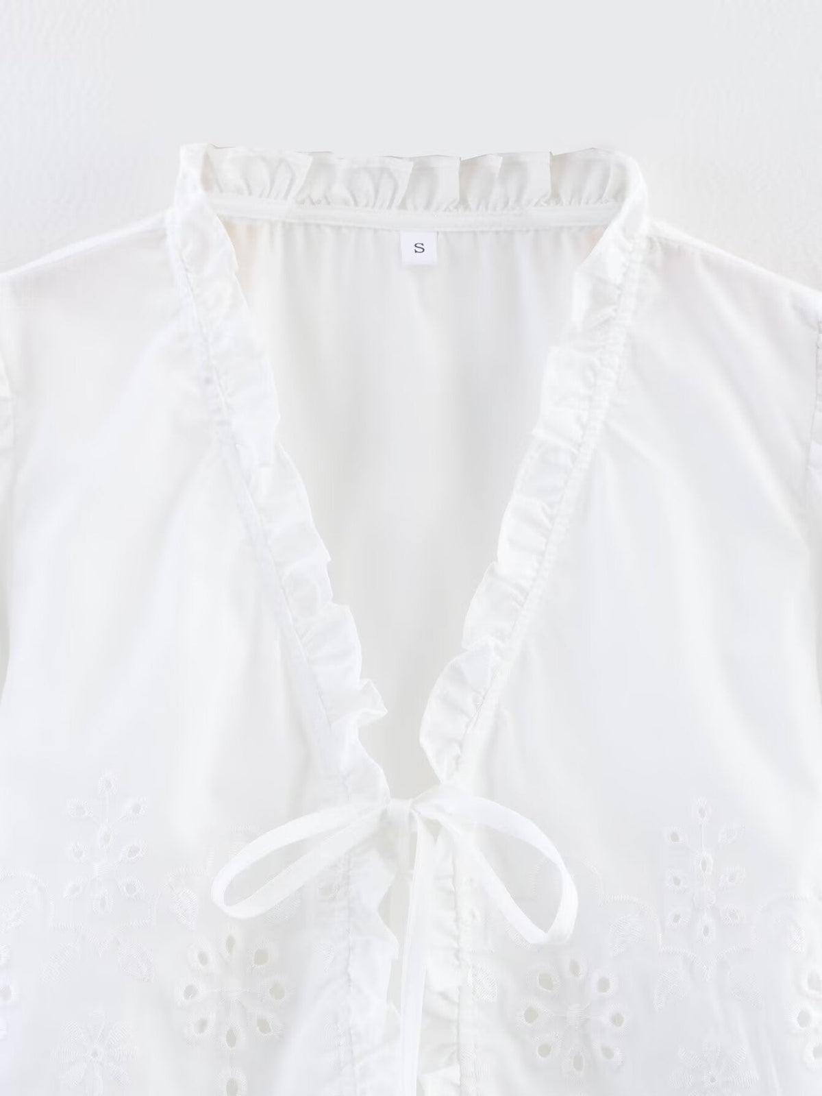 Spring Women Clothing French Design Hollow Out Cutout Embroidered Cotton Top