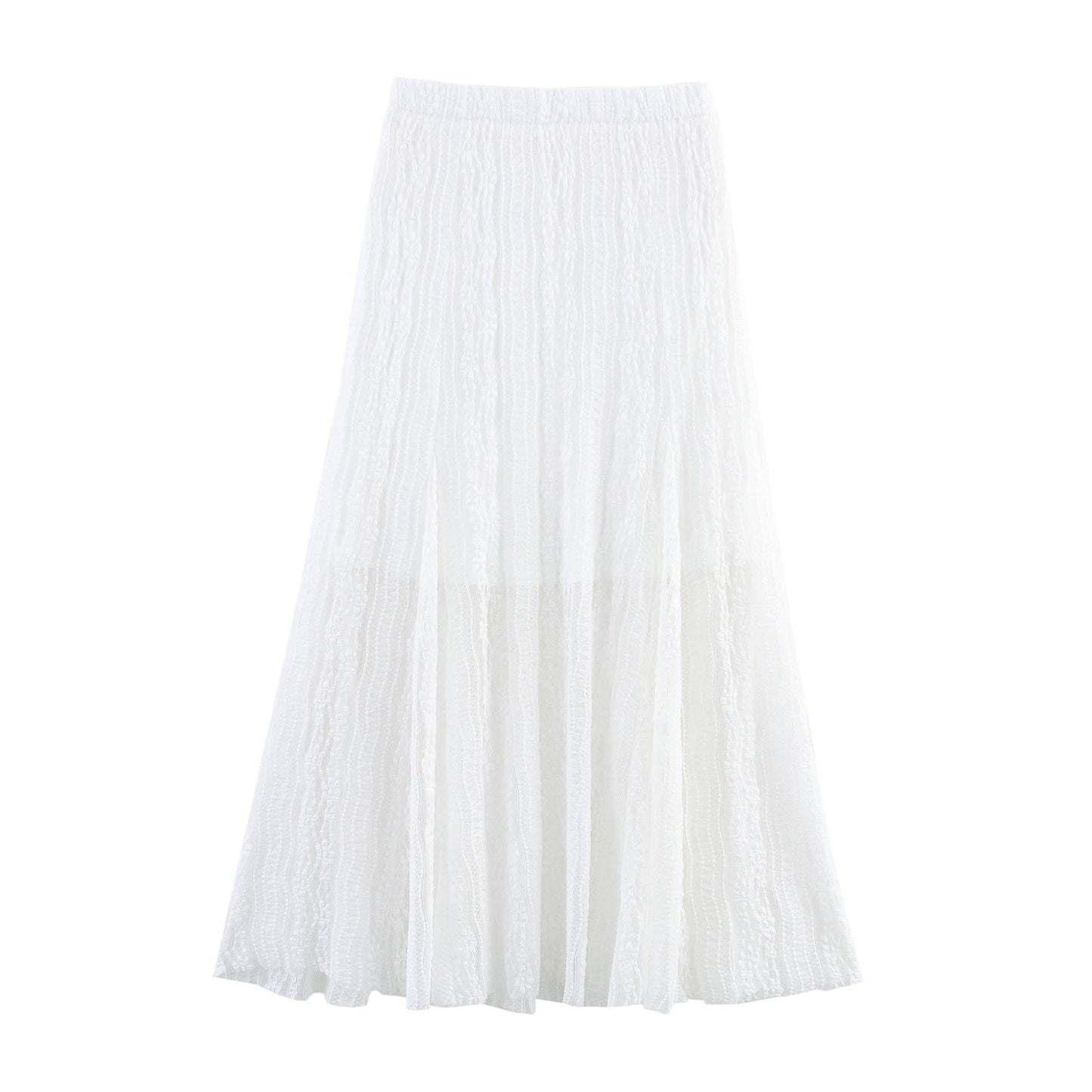 Women Clothing Summer Skirt Office Refined Handmade Lace Jacquard Mesh Skirt Long Skirt