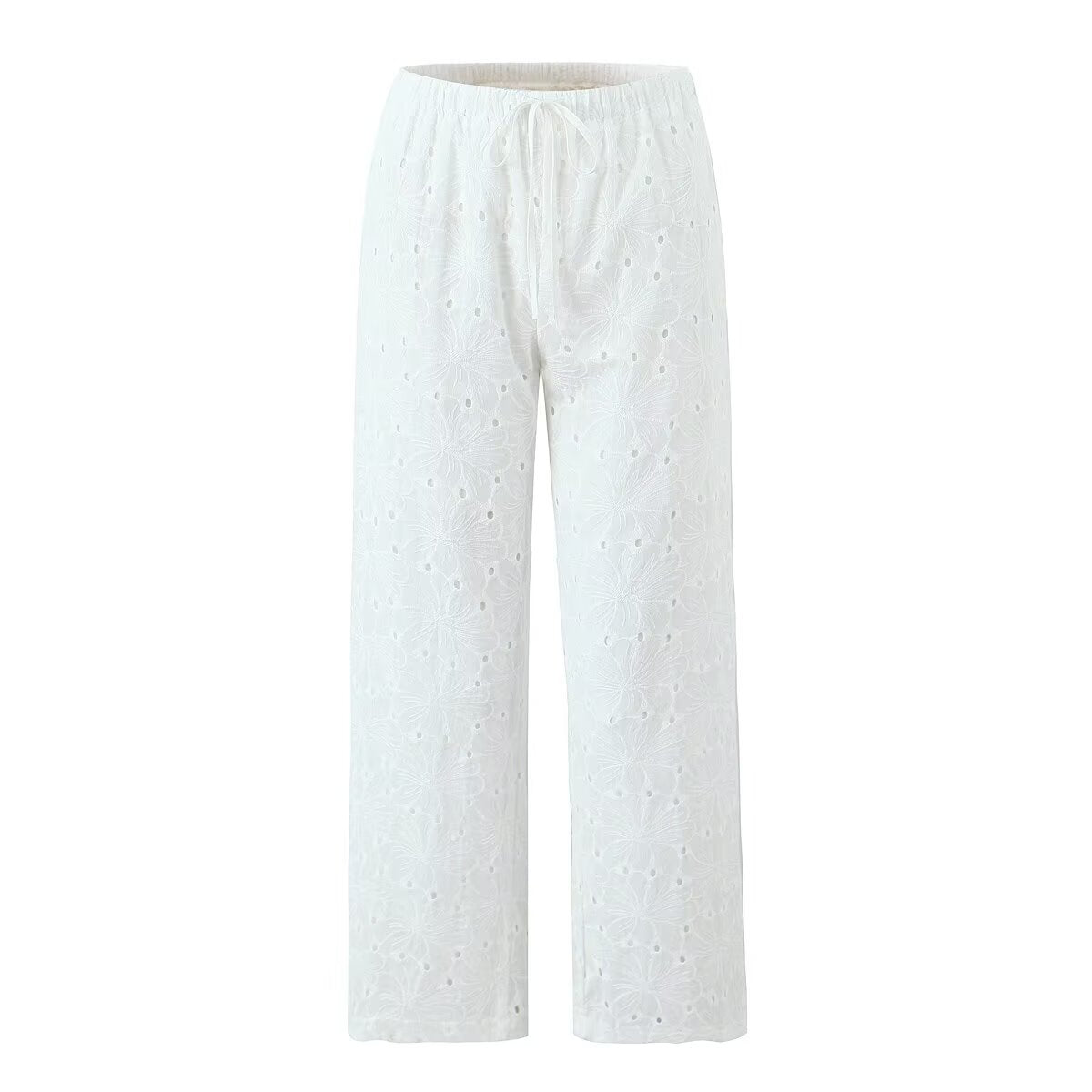 Embroidered High Waist Slimming All Matching Lace up Straight Leg Pants Wide Leg Straight Pants Straight Leg Pants Hollow Out Cutout out Trousers