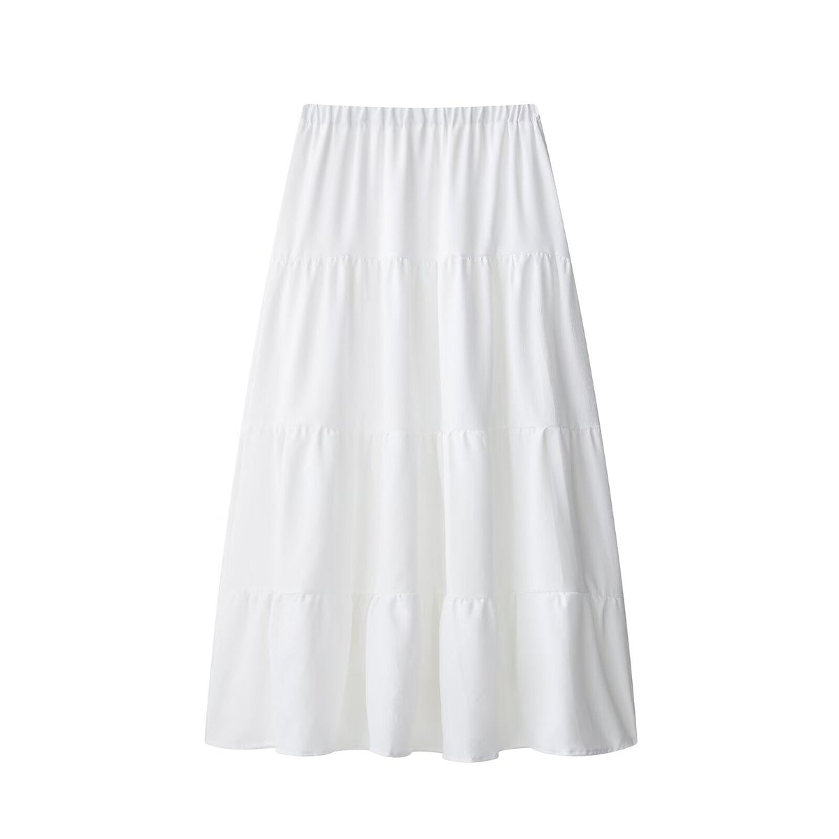 White Tiered Dress Women Spring Summer Elastic Waist A line Skirt High Waist Slimming Dress Fresh Air Skirt