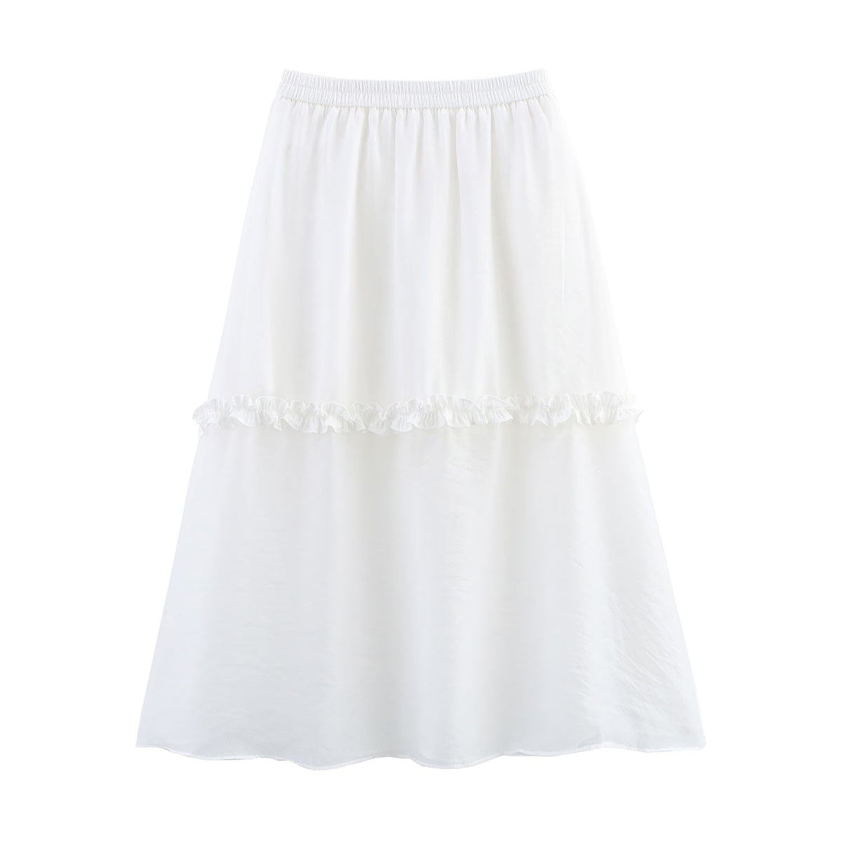 Summer Women Clothing Glass Yarn See through Wooden Ear Elastic Waist Skirt