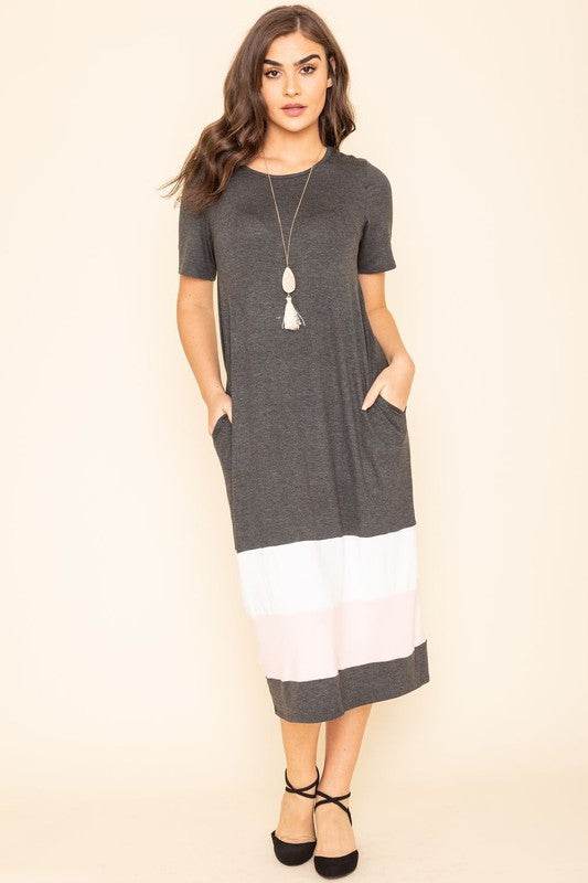 Plus Color Block Calf Length Dress