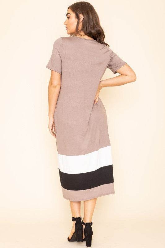 Color Block Calf Length Dress