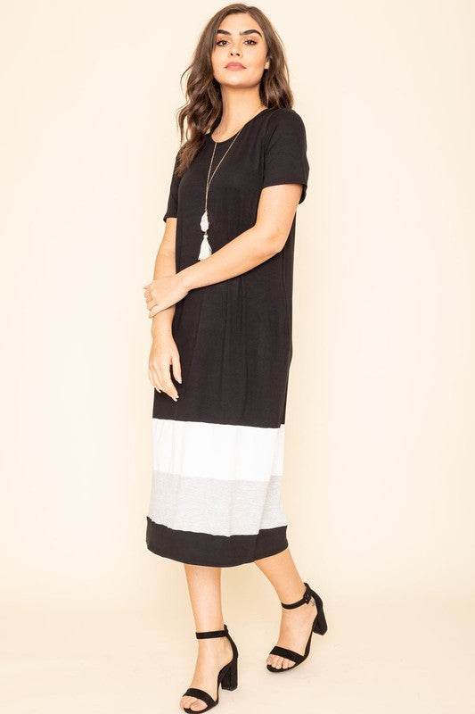 Plus Color Block Calf Length Dress
